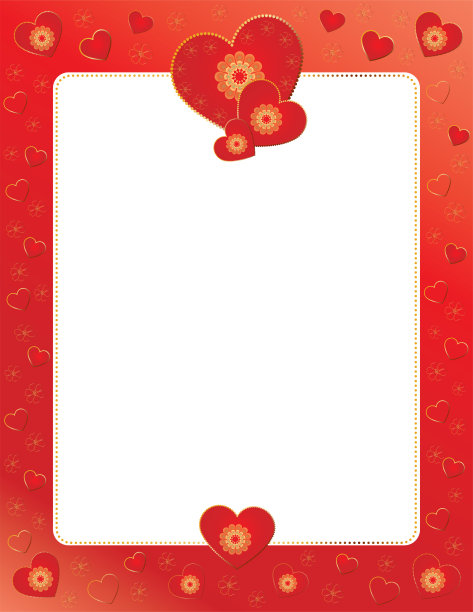 漂亮的红色边框与心和花。图片下载
