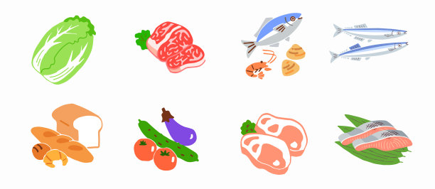 各种食物的图标，如肉，鱼和蔬菜图片下载