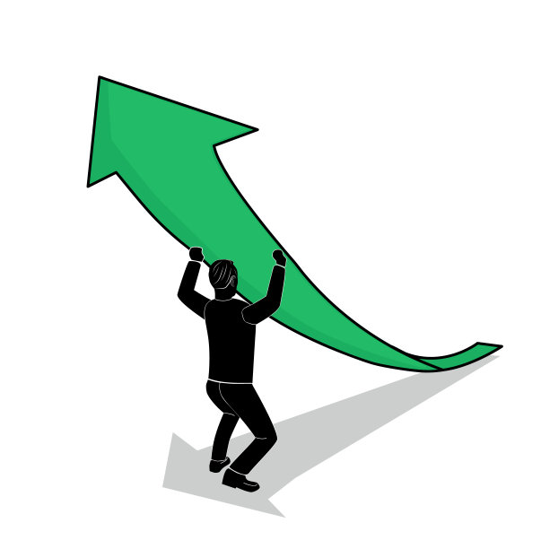 人举起盈利之箭。焦点的概念。曲线上升。矢量插图。图片下载