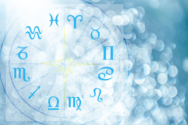 占星术主题插图。十二星座在明亮的抽象背景，文字空间图片下载