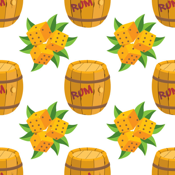 设计表面的无缝图案朗姆酒木桶图片下载
