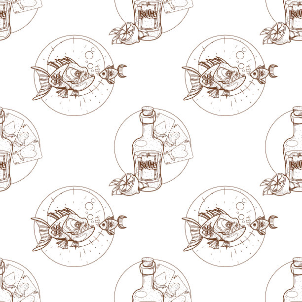 无缝图案设计水面为水虎鱼和金鱼图片下载