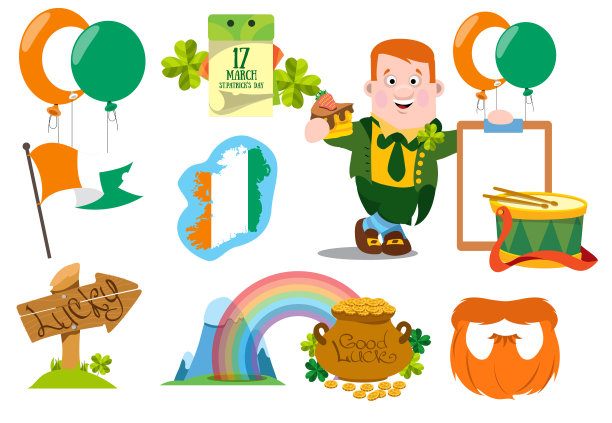 一组以啤酒为主题的图画。酿造，爱尔兰酒吧圣帕特里克节图片下载