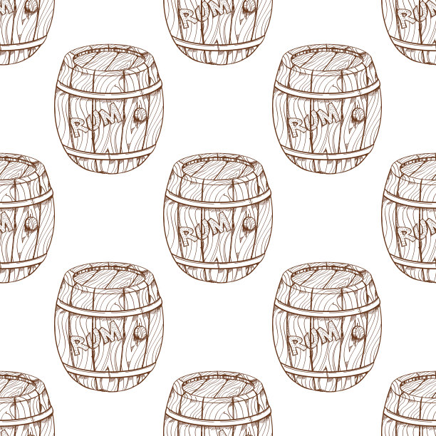 设计表面的无缝图案朗姆酒木桶图片下载