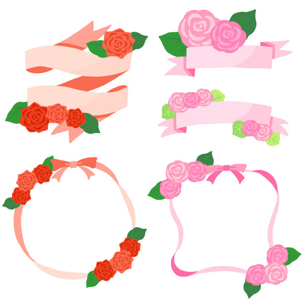 玫瑰和缎带装饰套装图片下载