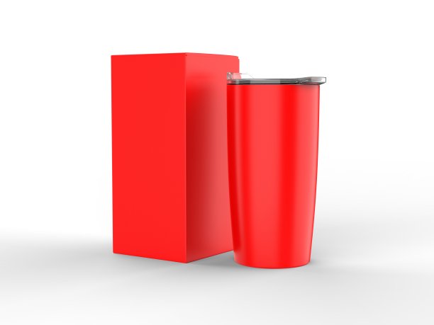 空白不锈钢Tumbler与盖子和硬盒品牌模拟。3 d渲染插图。图片下载