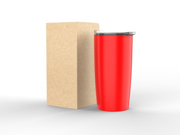 空白不锈钢Tumbler与盖子和硬盒品牌模拟。3 d渲染插图。图片下载