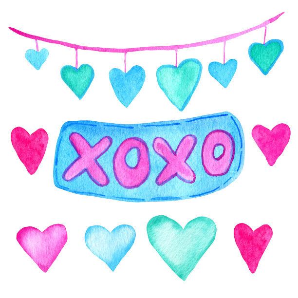 可爱的水彩浪漫的设计元素为情人节。图片下载