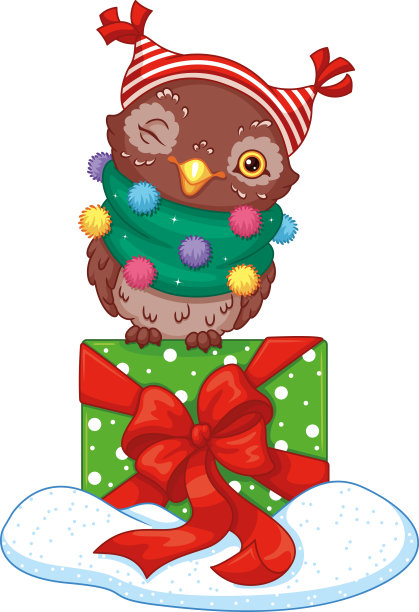 带礼物的圣诞猫头鹰图片下载