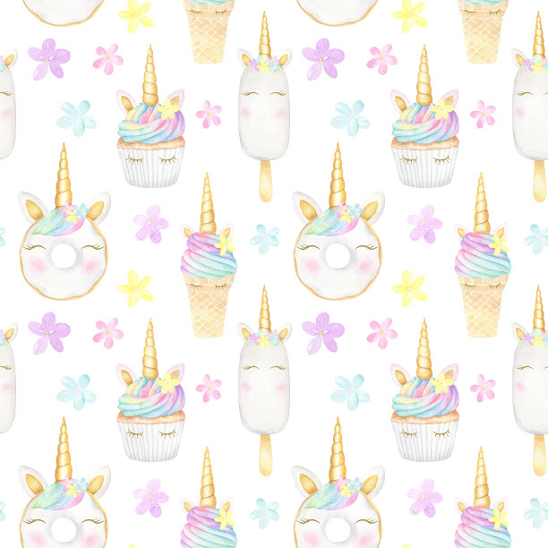 水彩独角兽糖果图案图片下载