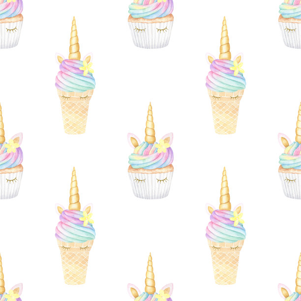 独角兽纸杯蛋糕和冰淇淋图案图片下载