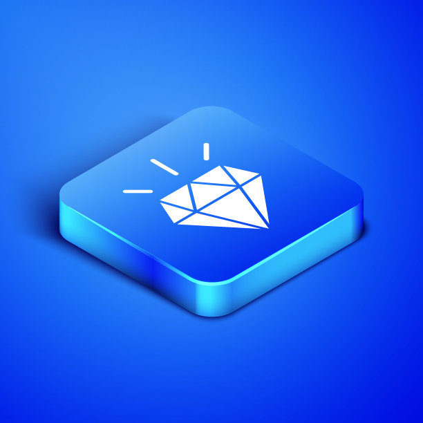 等距钻石牙齿图标孤立在蓝色背景。蓝色方块按钮。矢量图图片下载