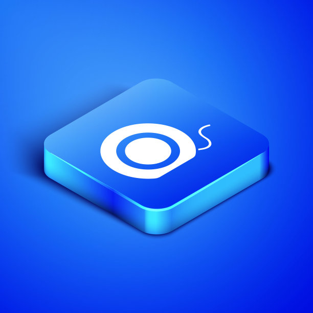 等距牙线图标孤立在蓝色背景。蓝色方块按钮。矢量图图片下载