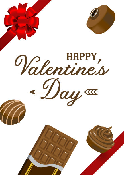 情人节设计模板，巧克力与红丝带框架，垂直-包括问候词图片下载