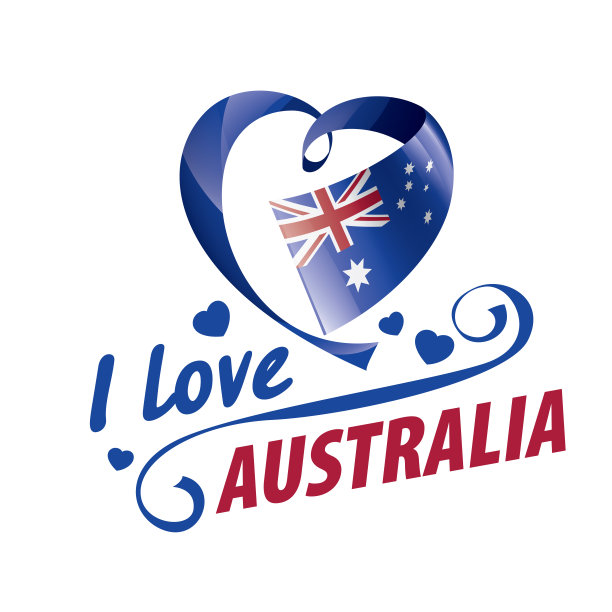 澳大利亚国旗和“我爱澳大利亚”的题词。矢量图图片下载