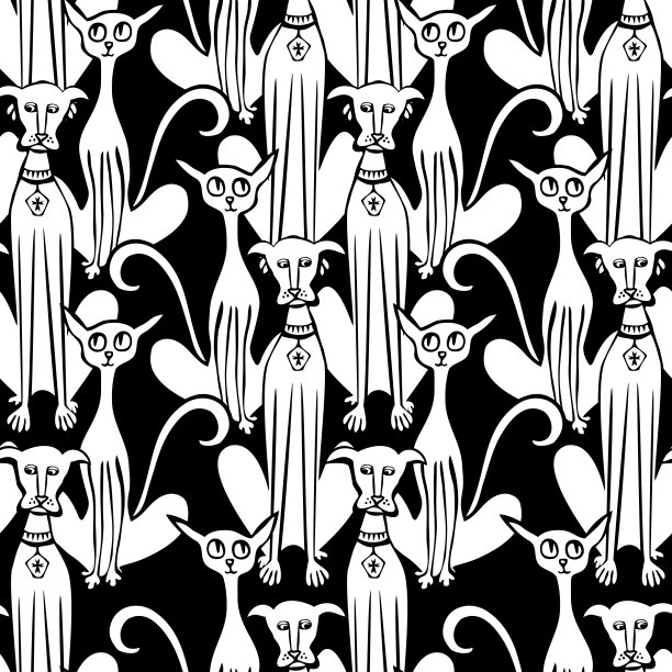 无缝图案的白色友好卡通猫和狗图片下载