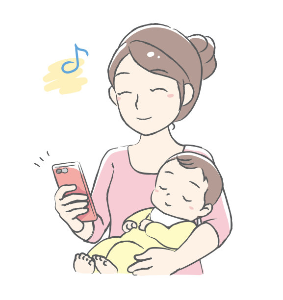 年轻的母亲在用手机。图片下载