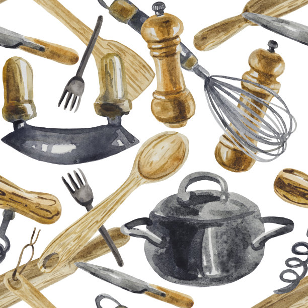 水彩无缝厨房格局图片下载