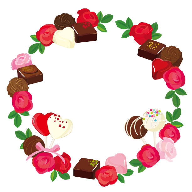 矢量圆形框架的玫瑰和巧克力。情人节说明图片下载