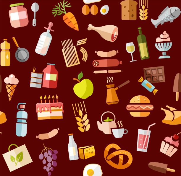 食，无缝图案，色，红，杂货，矢量。图片下载