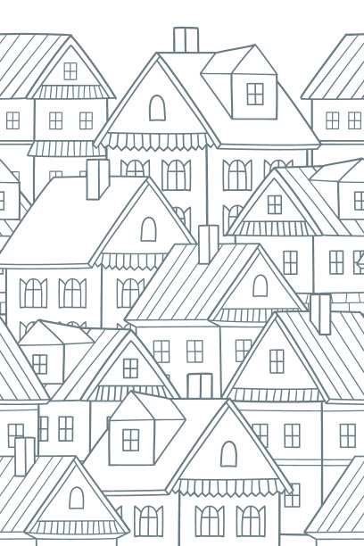 无缝矢量图案与各种卡通屋。图片下载