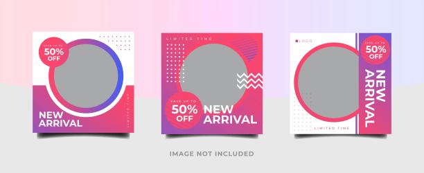 现代时尚社交媒体包模板的折扣，促销，销售和特别优惠。几何抽象图案框架、正方形网页横幅和移动应用的背景布局图片下载