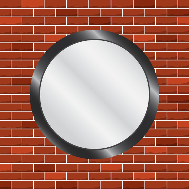 砖墙上的大镜子。平面设计、向量。图片下载