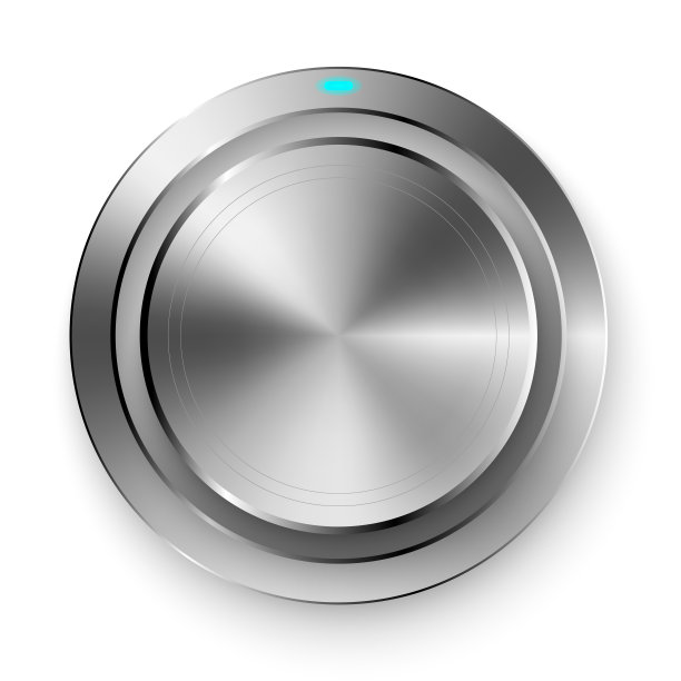 真实的金属电源按钮与光状态隔离在白色背景。向量预展。图片下载