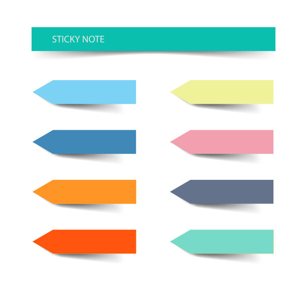 便利贴收集标记在文本笔记上使用在办公室商务和学校孤立的白色背景。向量预展。图片下载