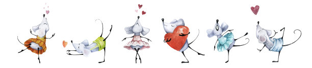 无缝的情人节模式。生日礼物是一个带鼠标的节日图案。带着心形跳舞的老鼠。用于打印的水彩矢量样式。图片下载