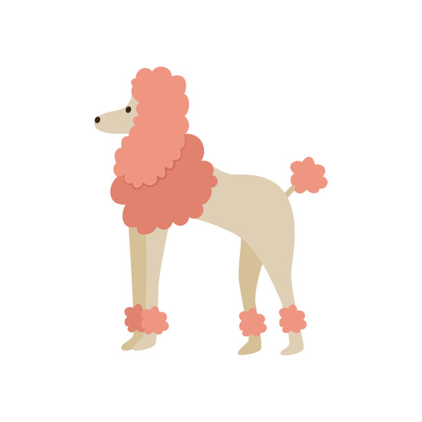 粉红色卡通狮子狗画孤立在白色的背景素材图片