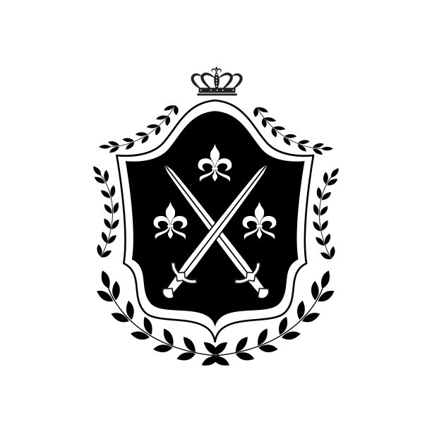 皇家盾牌徽章与皇冠符号装饰的交叉剑图片下载