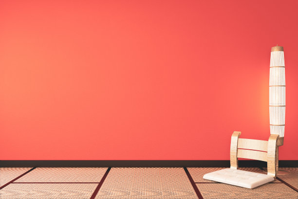 郁郁葱葱的熔岩空房间装饰和榻榻米地板。三维渲染图片下载