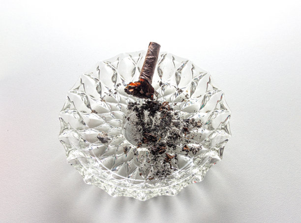 白色背景上烟灰缸里的熄灭雪茄图片下载
