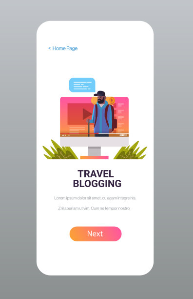 旅行博客记录在线视频的人vlogger与背包徒步博客概念智能手机屏幕移动应用程序复制空间垂直图片下载