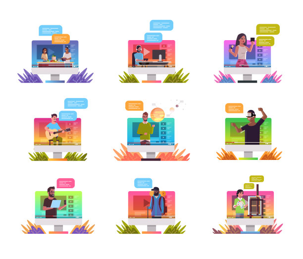 设置博主录制在线视频视频博主做直播社交媒体网络博客概念电脑监视器屏幕肖像图片下载