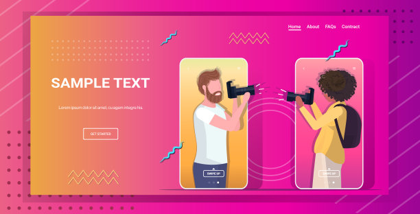 旅游博主夫妇使用数码相机，男，女摄影师拍摄照片，写博客，拍摄视频博客概念肖像，智能手机屏幕移动应用水平复制空间图片下载