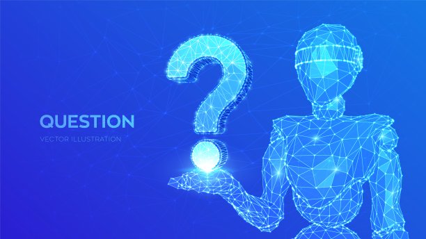 问号。摘要三维低多边形机器人持有问题符号。问的象征。帮助支持，常见问题，思考教育概念，困惑搜索插图或背景。矢量插图。图片下载