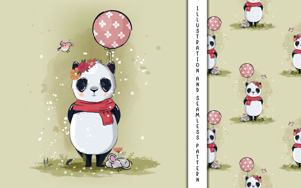 小熊猫和气球插图的孩子图片下载