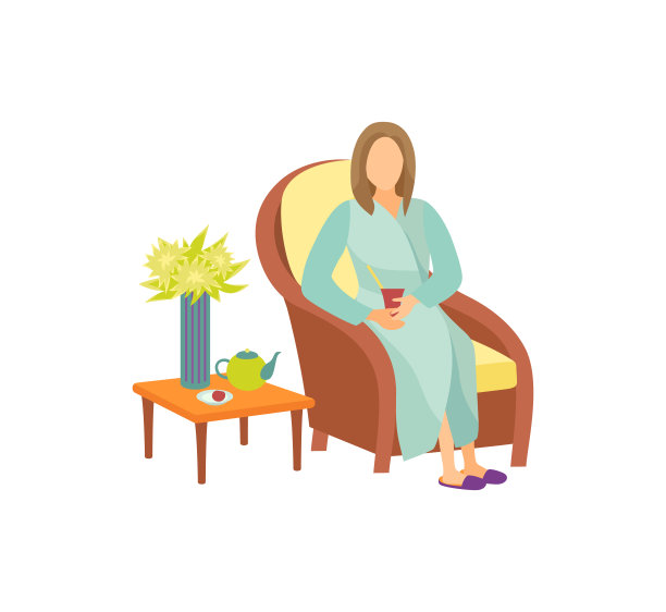 卡通休息室里坐在扶手椅上的女人图片下载