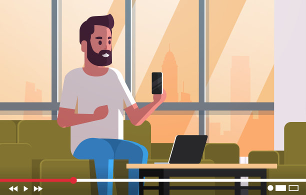 技术博主记录在线视频人测试新的智能手机评论博客概念博主解释数字小工具功能客厅内部水平素材图片