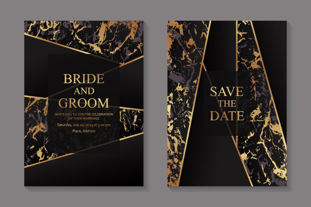 一套现代抽象豪华婚礼邀请设计或名片模板的商务或演示或问候。图片下载