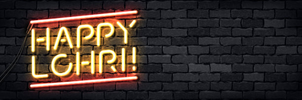 矢量现实孤立的霓虹灯快乐洛赫里节日传单符号装饰和覆盖在墙壁背景。图片下载