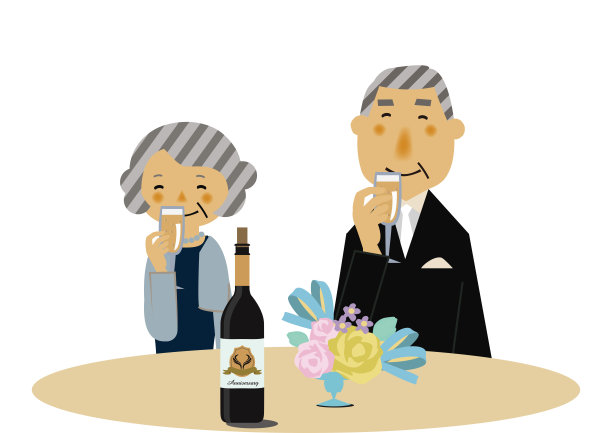 老人和老妇人在敬酒。派对场景剪辑艺术。穿着正式服装的人。图片下载