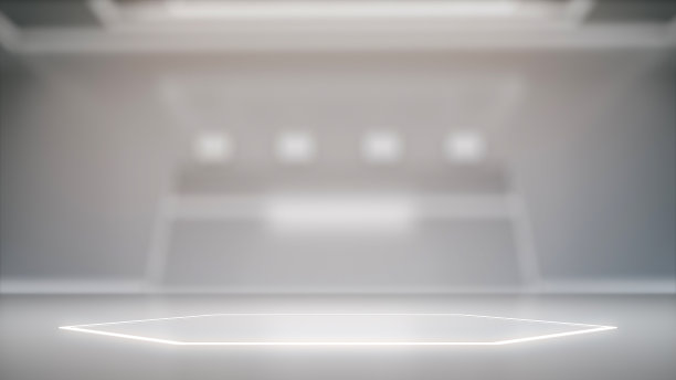 玻璃底座展示，空白产品架与模糊的实验室内部，未来的背景。3 d渲染。图片下载