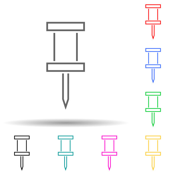 Pin多颜色风格图标。简单的细线，轮廓向量的科学研究图标的用户界面和用户体验，网站或移动应用程序图片下载