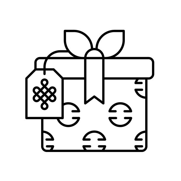 礼品盒矢量，中国新年线图标图片下载
