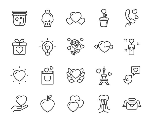 一套心的图标，情人节，爱，浪漫，关系图片下载