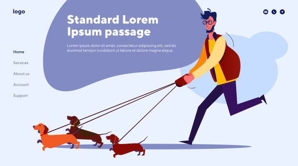 一个年轻人牵着三条狗散步图片下载