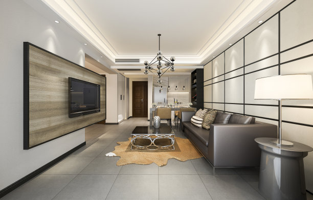 3d渲染现代餐厅和厨房与客厅与豪华装饰图片下载